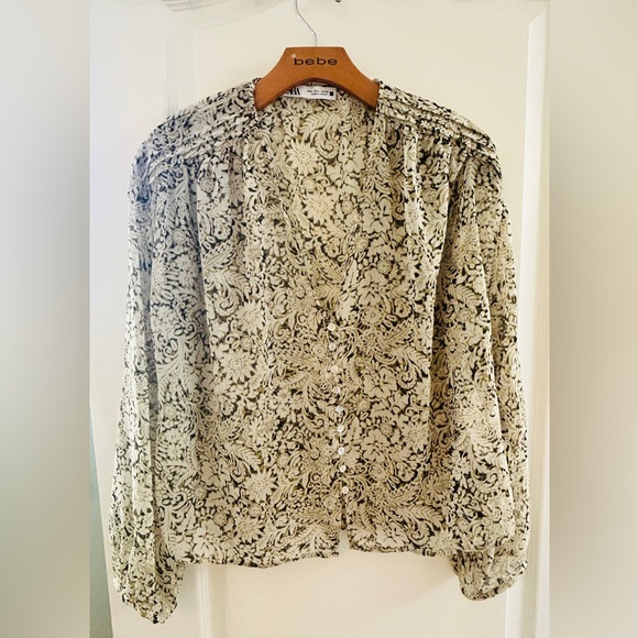 Zara Tops - ZARA Women's Black and White Sheer Floral Top - Lrg